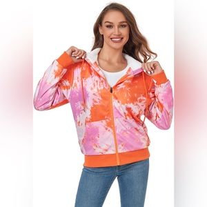 WENTTUO Womens Fleece Zip Up Hoodies Jacket Sweatshirt Tie Dye - NWT